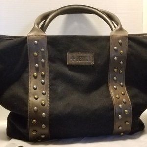 BERYLL Canvas Bag Tote Purse Black /Brown Leather